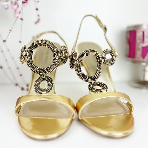 Nine West Stefania Metallic Leather Slingback Stiletto Heels Gold Size 8.5 M - Picture 4 of 16